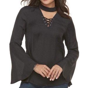 Jennifer Lopez Black Lace Up Choker Top